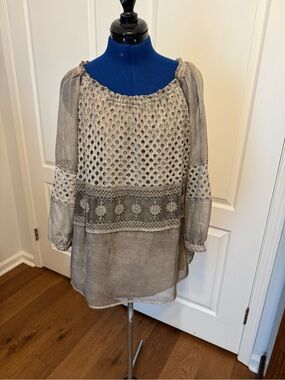 John Mark Taupe Lace & Eyelet Boho Tunic